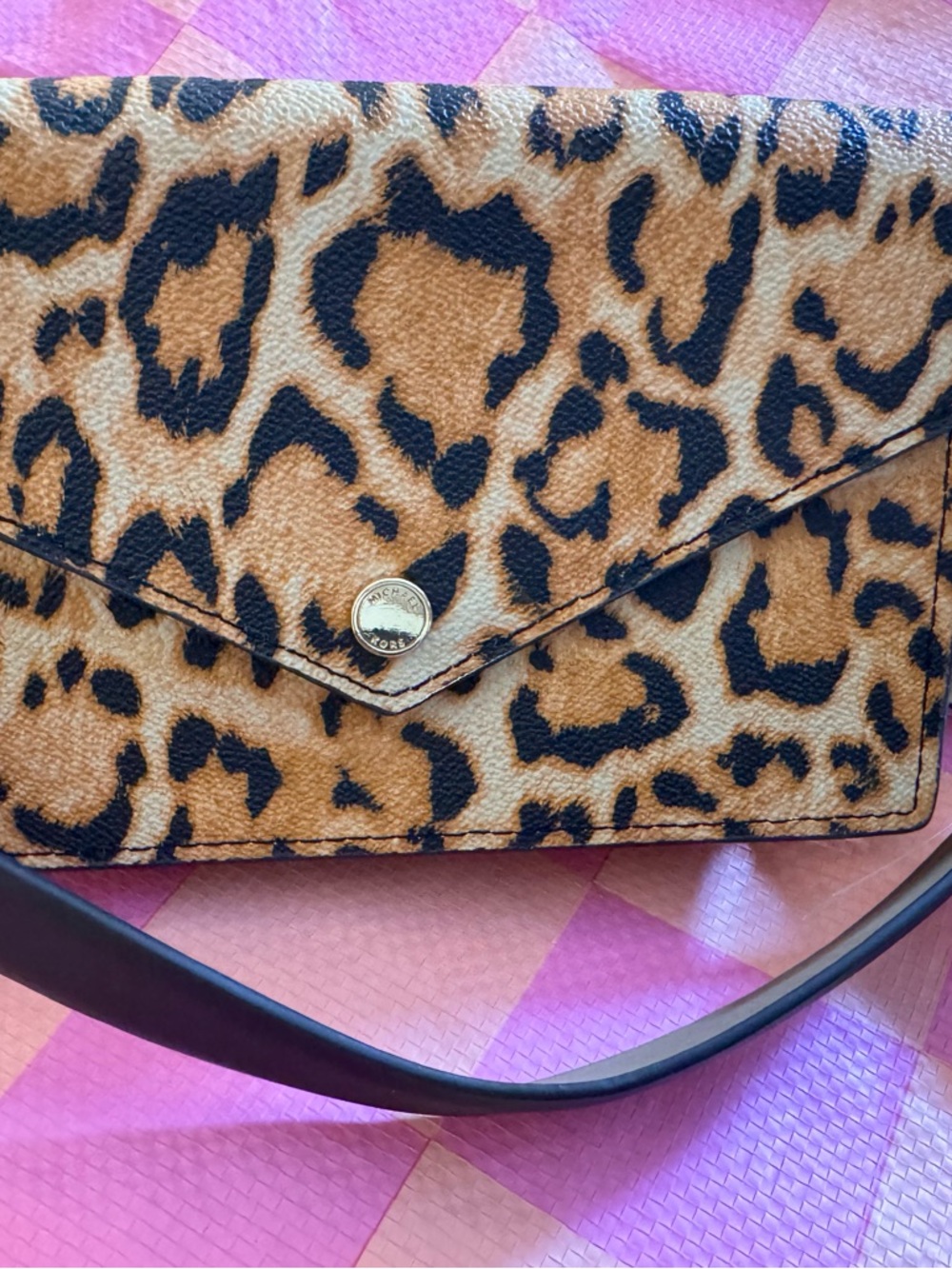 Michael Kors Leopard Print Mini Crossbody in Tan and Black